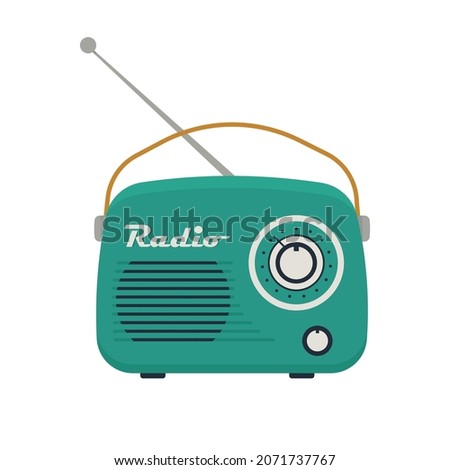 Retro radio, vector illustration in flat style, isolated on white background
