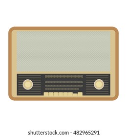 Retro radiogramophone icon. Music gadget from 21-st century. Old musical device vector illustration. Radio stereo system with recorder and record player