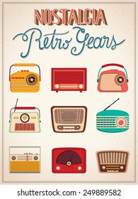 Retro radios poster A poster with nine vintage radios