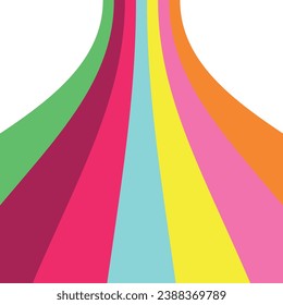 Retro Rainbow Abstract background  groovy Wavy Lines Vector Pattern in pink blue orange purple 1970s 1980s Hippie style.