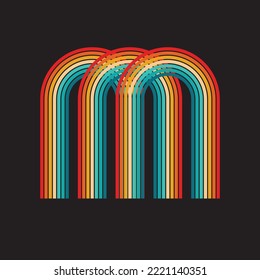 Antecedentes abstractos del arco iris retro, vintage ilustración vectorial del arco iris de lluvia de los años 70, arcoiris multicolor de los años 70
