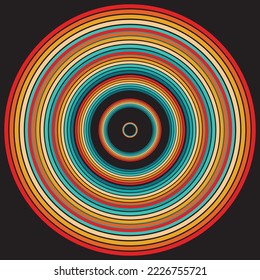 Retro Rainbow Abstract Background, Vintage 70s Rain Bow Arch Vector Illustration, 1970s Multicolor Flat Party Rainbow