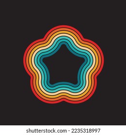Abstrakter Retro-Regenbogen-Hintergrund, Vintage-70er-Jahre-Rain-Bow-Vektorgrafik, 1970er-Jahre mehrfarbiger Flachparty-Regenbogen