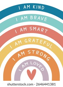 Retro Rainbow Affirmation Poster – Vintage Color Scheme with Positive Motivational Quotes for Mental Health and Self-Love