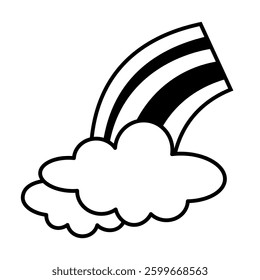 Retro rainbow clipart, black and white groovy rainbow doodle, hand drawn retro objects. Vector illustration in flat style