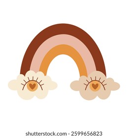Retro rainbow clipart, groovy rainbow, hand drawn retro objects. Vector illustration in flat style