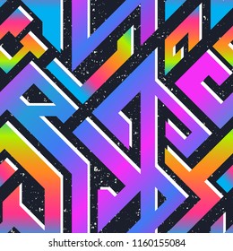 Retro rainbow geometric pattern with grunge effect (eps 10 vector file)