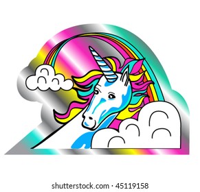retro rainbow hologram unicorn vector illustration