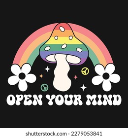  Retro Rainbow Mushroom Pride Vector T-shirt Design