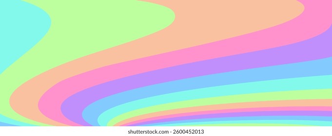 Retro rainbow pattern background. Colorful vector retro psychedelic sunburst. Abstract simple wavy backdrop. Abstract geometric candy swirl. Circus or childish fectival banner bg. Funky 60s wallpaper