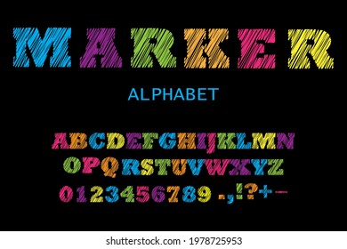 Retro rainbow red alphabet. Grunge texture. typography design. Vintage seamless pattern. Vector illustration.