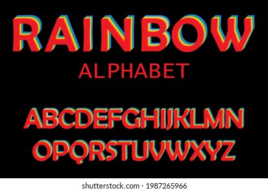 Retro rainbow red alphabet. Grunge texture. typography design. Vintage seamless pattern. Vector illustration. Stock image.
