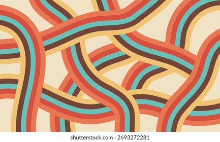 Retro rainbow vector pattern. Vintage wave background. Lines art poster