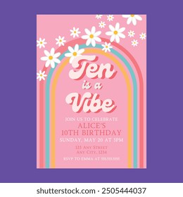 Retro Rainbow Vibe Groovy Invitation