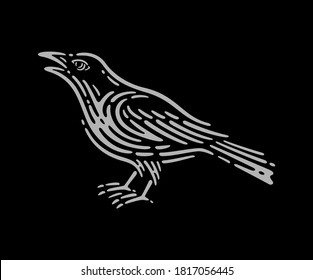 Retro raven on dark background. Vector Illustration.