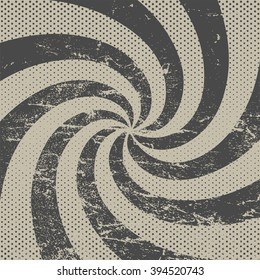 Retro rays background with dots and scratches. Vector vintage old fashioned template 