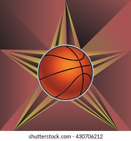 Retro rays and basketball ball, sport background.