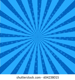 Retro rays comic blue background raster gradient halftone pop art style