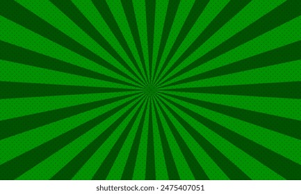 Retro rays comic green background pop art style