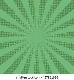 Retro rays comic green background raster gradient halftone pop art style