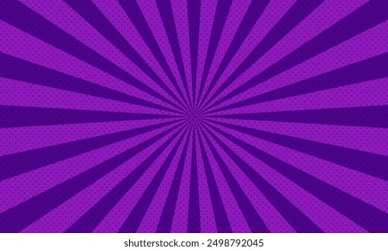 Retro rays comic purple background pop art style