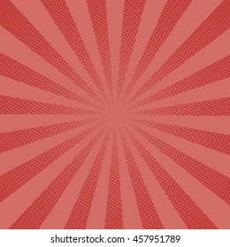 Retro rays comic red background raster gradient halftone pop art style