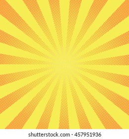 Retro Rays Comic Yellow Background Raster Gradient Halftone Pop Art Style