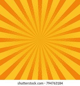 Retro rays comic yellow background raster gradient halftone pop art style