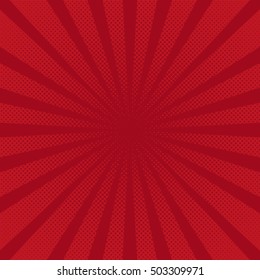 Retro rays red background raster comic gradient halftone pop-art style