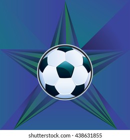 Retro rays and soccer ball, sport background.