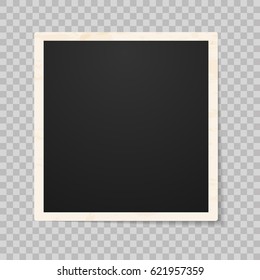 Retro realistic frame placed on transparent background. Photo frame. White plastic border on a transparent background. Vector illustration. Photorealistic Vector EPS10 Retro Photo Frame Template