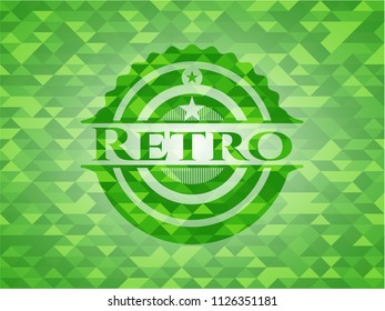 Retro realistic green emblem. Mosaic background