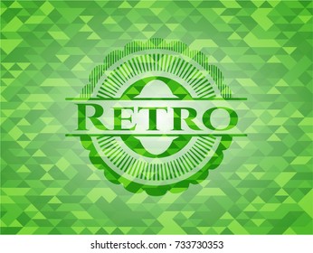 Retro realistic green emblem. Mosaic background