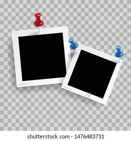 Retro realistic photo frame with pin isolated on transparent background 
