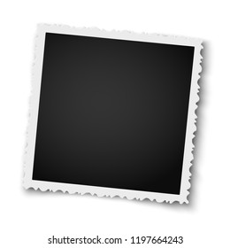 Retro realistic square photo frame with figured edges isolated on white background. Vector photo mockup.