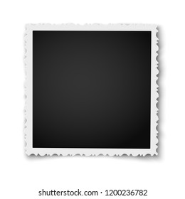 Retro realistic square photo frame with figured edges placed on white background. Vector photo mock up.