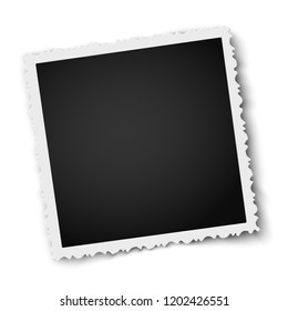 Retro realistic square photo frame with figured edges isolated on white. Vector photo mockup.