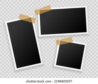 Retro realistic vector photo frame placed on transparent background. Template photo design. Frames on wall. Photo or picture painting art gallery in interior vector