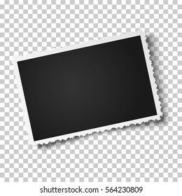 Retro realistic vector photo frame with figured edges placed horizontally slightly tilted on transparent background. Template photo design.
