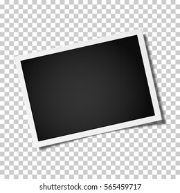 Retro realistic vector photo frame placed horizontally slightly tilted on transparent background. Template photo design.