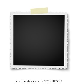 Retro realistic vector square photo frame with figured edges placed on white. Template photo design.