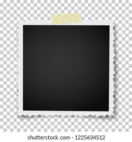 Retro realistic vector square photo frame with figured edges placed on transparent background. Template photo mock up.