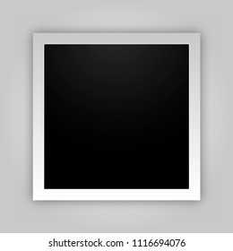 Tarjeta fotográfica vertical vertical vertical retro con borde de plástico blanco efecto sombra. Diseño fotográfico de plantilla, ilustración vectorial.marco
