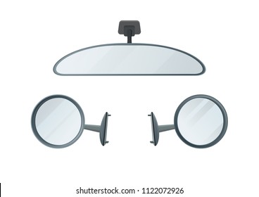 Retro rear view mirrors. Realistic set. Vector illustration.