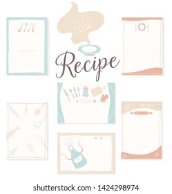 Retro Recipe Card Template Set For Cookbook. Menu Creator Vector Illustration. Kitchen Food Template