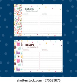 Retro recipe cards. Cute vector.