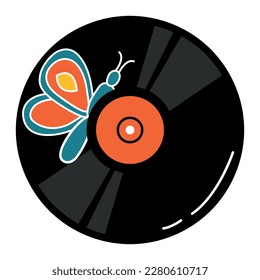 Retro record. Cartoon style. White background, isolate. Vector illustration.  	