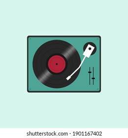 Retro record player flat design. Vector Illustration