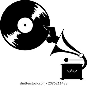 Retro record player. Hand holding a long playing record.
Hand with a long playing record appears from retro record player. 
