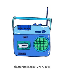 Retro recorder icon for audio cassettes isolated on white background. Illustration in vintage style.